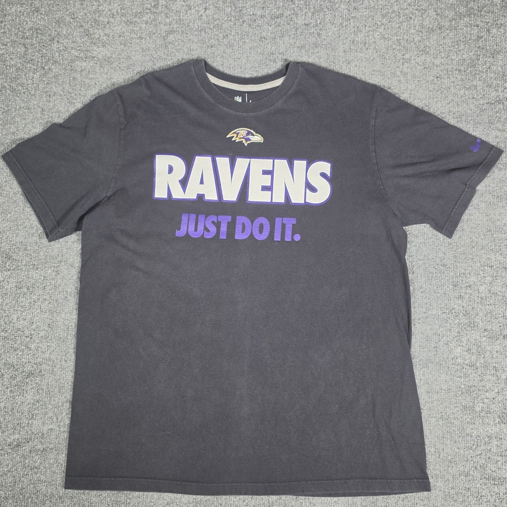 Nike Baltimore Ravens NFL Just Do It T-Shirt Mens XL Black Purple Short Sleeve